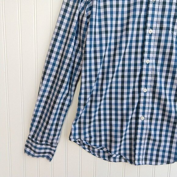 Betabrand Men's Gingham Button Down Shirt Size M Blue Green Check Cotton Stretch - Picture 5 of 12
